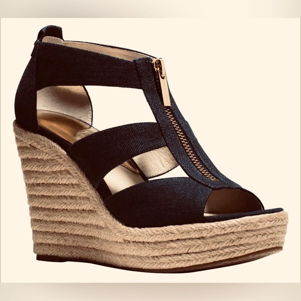 Michael Kors Black Wedge Sandals 9.5M Michael Kors Damita Wedge Heel Shoes